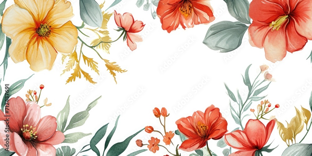 Poster a beautiful watercolor painting of flowers on a clean and simple white background. perfect for addin