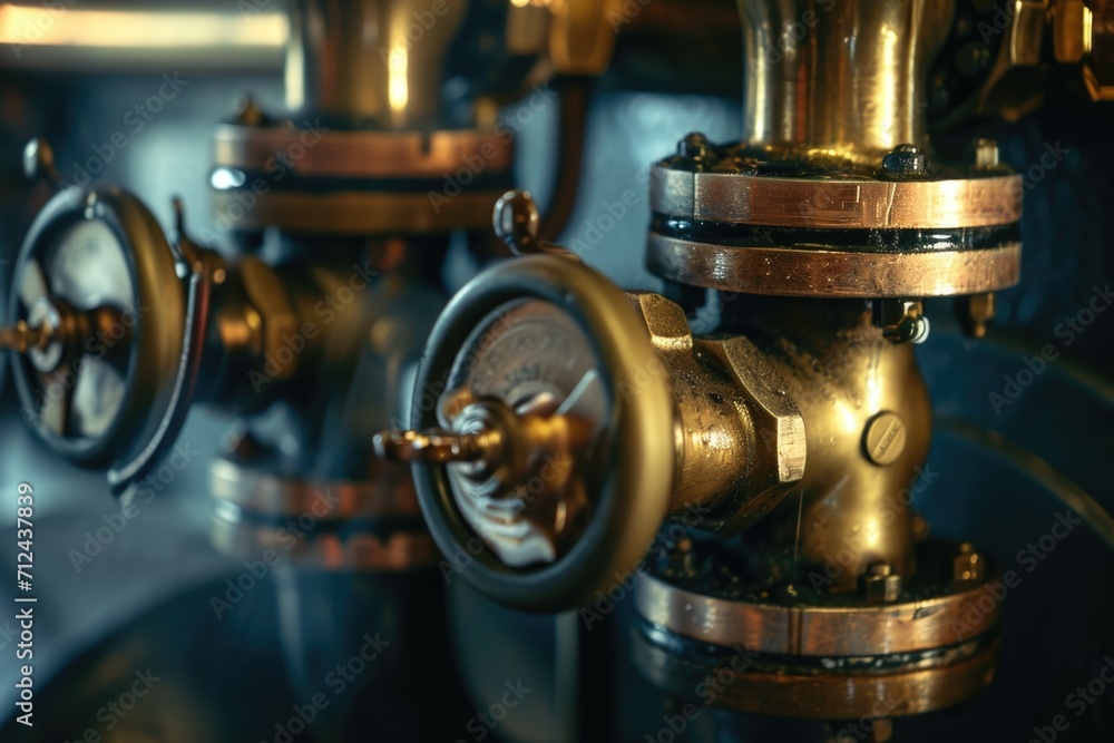 Aufkleber A detailed view of a machine with a clock on it. This image can be used to depict the concept of time, precision, or technology