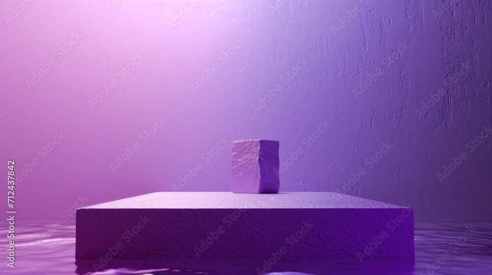 Poster a purple block floating in the middle of a body of water. suitable for various uses
