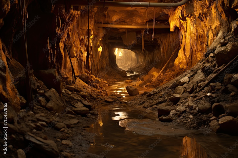 Poster involves the extraction of gold from the earth's crust through mining processes