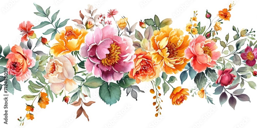 Poster a beautiful watercolor painting of flowers on a plain white background. perfect for adding a touch o