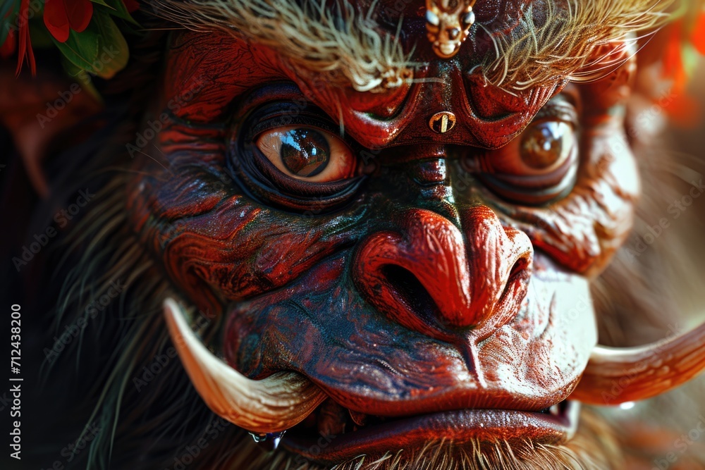 Poster a close-up photograph of a monkey's face. this image can be used to depict wildlife, animal behavior