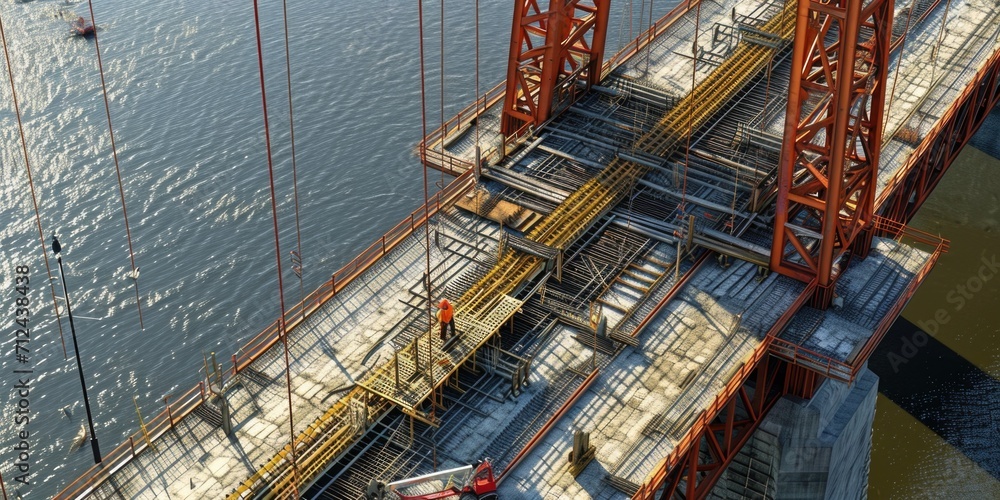 Poster A view of a bridge from the top. Can be used to showcase architectural design or as a background image for presentations