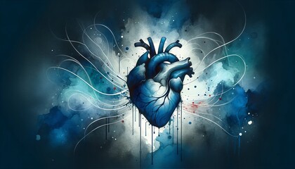 Heart illustration on a dark abstract background
