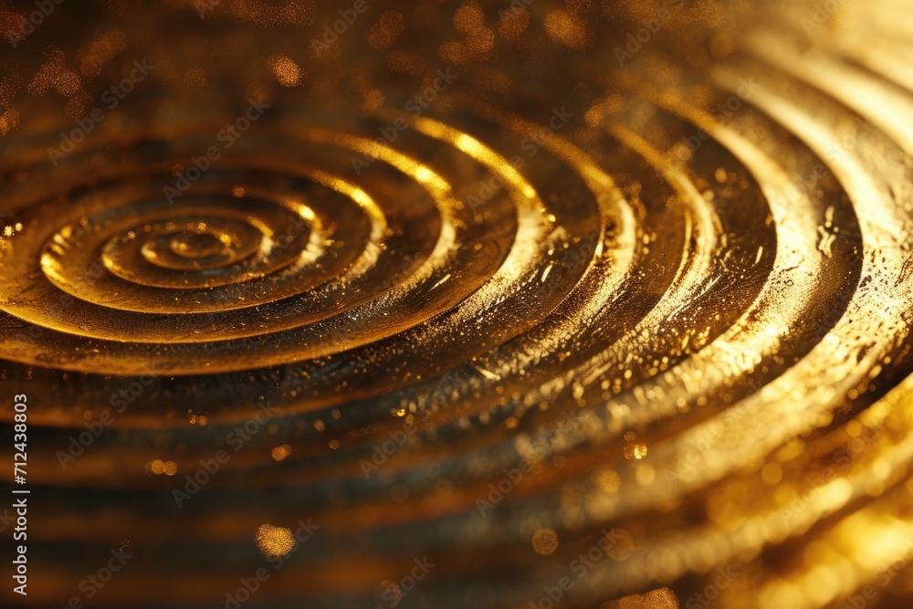 Poster A close up view of a gold plate with a circular design. Perfect for adding a touch of elegance and sophistication to any project or presentation