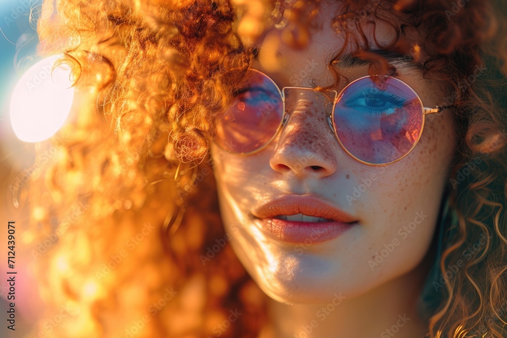 Sticker Close up shot of a woman wearing sunglasses. Versatile image suitable for fashion, summer, or outdoor-themed projects