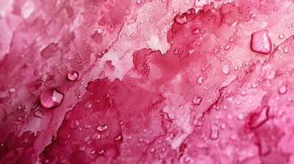 Water droplets on a pink surface. Can be used for backgrounds or in water-themed designs - obrazy, fototapety, plakaty
