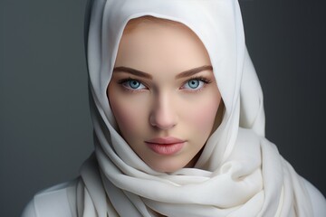 Close up portrait of young muslim woman in burqa