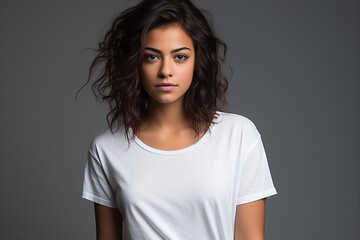 Obraz premium Woman in White Tshirt Mockup created with Generative AI
