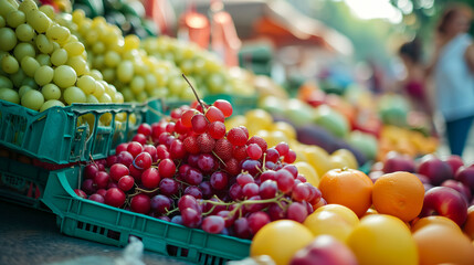 Bountiful Morning Market Close-up of Fresh Fruits in Vibrant Display