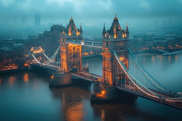 Tower Bridge in London UK, aerial view