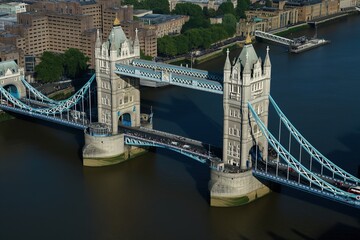 Tower Bridge in London UK, aerial view