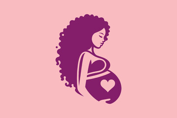 Pregnant black woman. beautiful cute flat vector icon, logo. simple design. Pink color