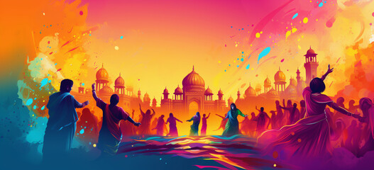 holi indian festival boy with colors generative - obrazy, fototapety, plakaty