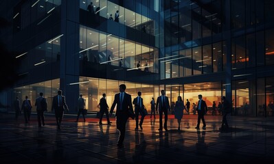 blurred office workers walking 