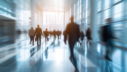 blurred office workers walking 