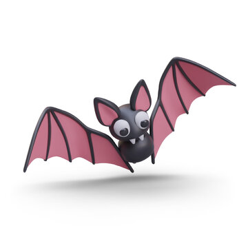 Traditional Halloween decorative element. Horror traditional black bat. Flying vampire design element concept. Vector illustration in 3d style with shadow