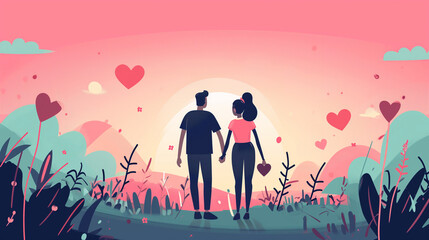 Couple with love and heart with character design trendy and flat style. Generative ai.