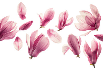 magnolia petals flew isolated on white background