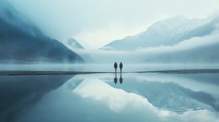 a couple of people walking across a large body of water - Powered by Adobe