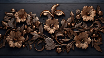 Pattern of flower carved on wood background
