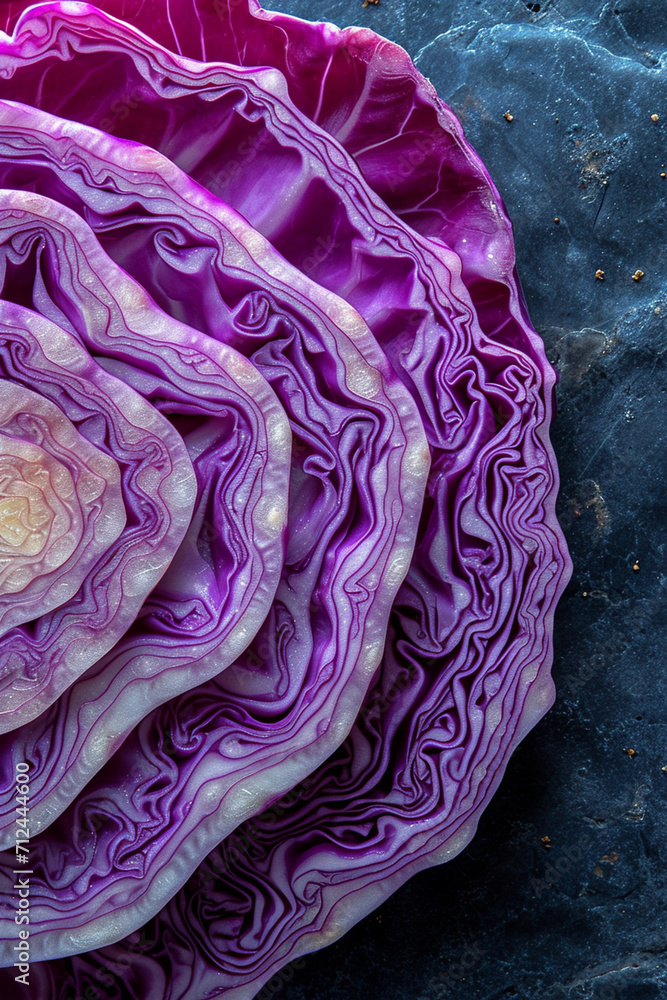 Aufkleber a close-up of red cabbage in a cross-section showing layers that resemble a topographic map in earth