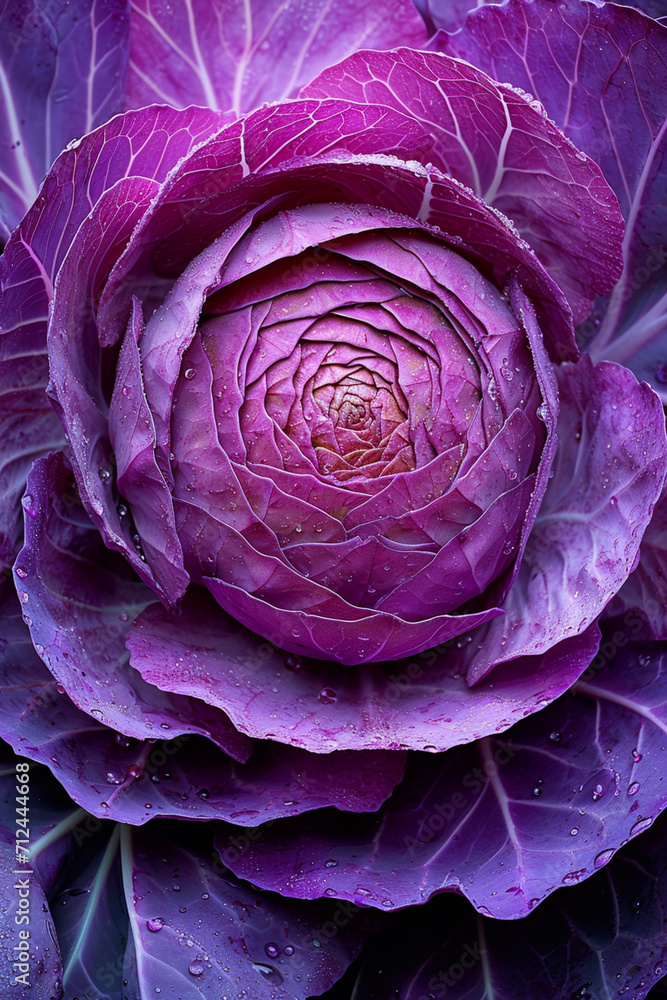 Aufkleber an image of a red cabbage cross-section, showcasing the depth and dimensionality of its layered comp