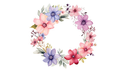 Flower wreath cut out. Wreath with flowers watercolor style on transparent background