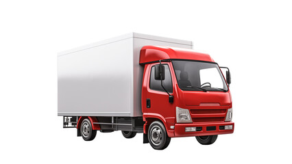 Red truck cut out. Delivery truck on transparent background
