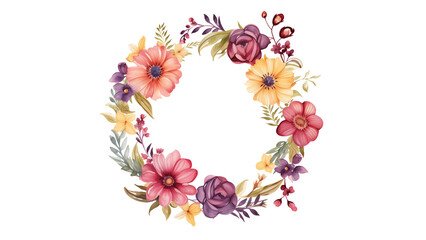 Flower wreath cut out. Wreath with flowers watercolor style on transparent background