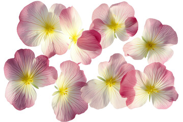 primrose petals flew isolated on white background
