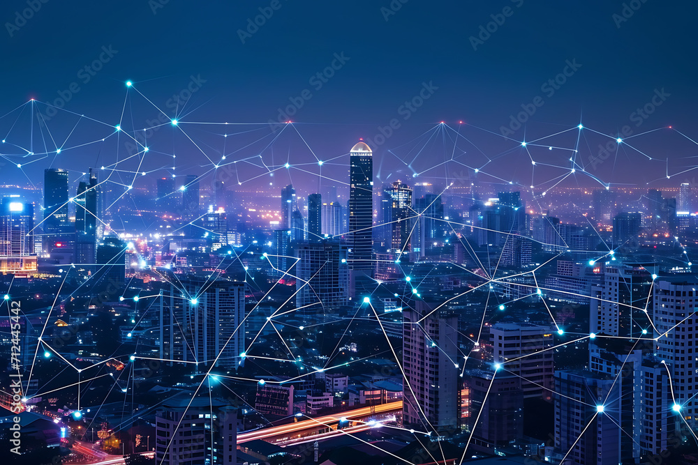 Poster network and connection visual net around the city 
