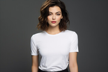 Obraz premium Woman in White Tshirt Mockup created with Generative AI