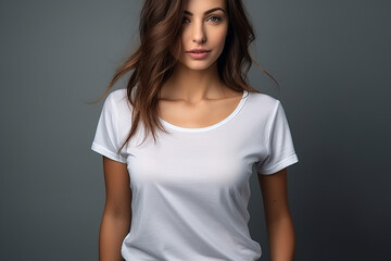 Fototapeta premium Woman in White Tshirt Mockup created with Generative AI