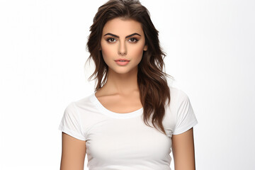 Fototapeta premium Woman in White Tshirt Mockup created with Generative AI