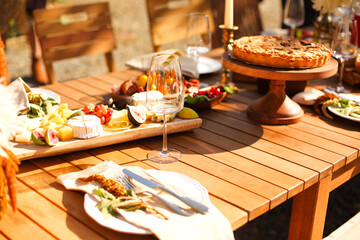 Empty wineglass on banquet table