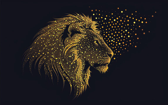 Silhueta de um le&atilde;o da tribo de judah feita de pequenos pontos, ouro