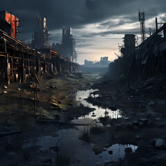 Dystopian wasteland with abandoned buildings