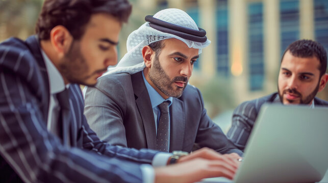 a group of arab business men in the middle of an office