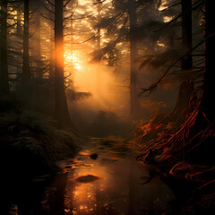 Enchanting forest at twilight 