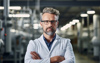 Portrait of confident male scientist standing with arms crossed in laboratory