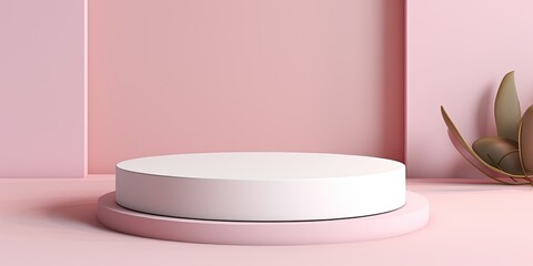 Premium podium displaying a minimal abstract white-pink background, ideal for showcasing cosmetics or gifts.