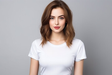 Fototapeta premium Woman in White Tshirt Mockup created with Generative AI