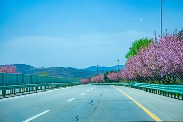 Pingliang City, Gansu Province - Road and field scenery under the blue sky