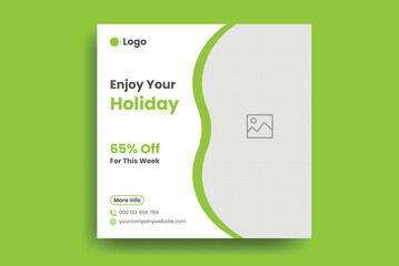 Traveling social media post banner template design, Tour travel holiday tourism marketing social media post