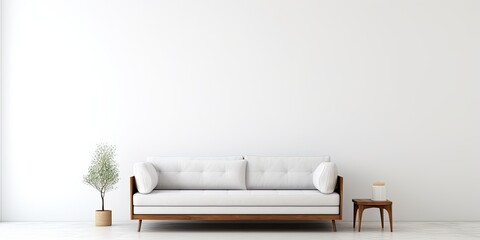 Fototapeta na wymiar Contemporary furniture and a solitary couch on a white backdrop.