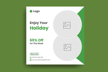 Traveling social media post banner template design, Tour travel holiday tourism marketing social media post