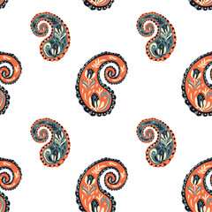 Paisley ornament pattern, colorful, interesting, cats