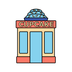 Cupcake building Vector Illustration with sticker style. Isolated on transparent background