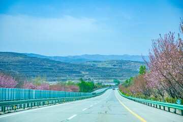 Pingliang City, Gansu Province - Road and field scenery under the blue sky